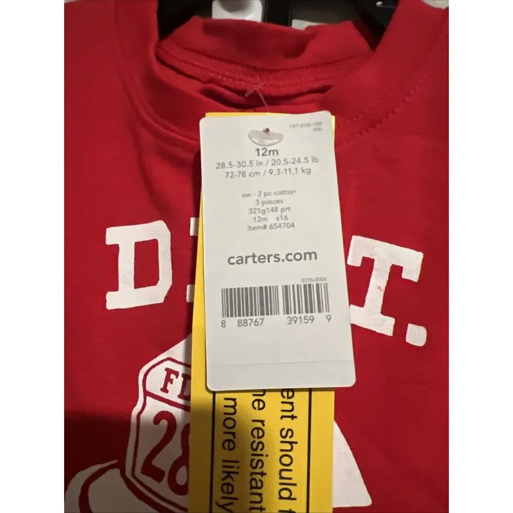 NEW Carter's Boy's 3-Piece Pajama Fire Chief Rescue Pajama Set 12 Months Red